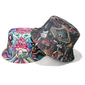 Psychedelic Mushroom Print Bucket Hat Polyester Foldable Sun Protection Outdoor Fashion Fisherman Hat Unisex