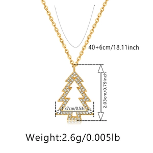 Detailed size specifications for gold Christmas tree pendant necklace with white zircons