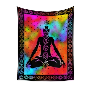 Bohemian Seven Chakras meditation tapestry with colorful nebula and mystical symbols