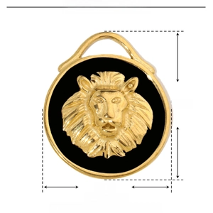 Detail of lion head pendant dimensions 22x18mm, stainless steel and black enamel