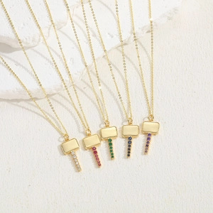 Elegant gold key necklaces with colorful square zircon pendants in five vibrant colors