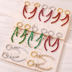 Luxury Stainless Steel Long Tassel Earrings with Rectangle Zirconia for Women 18K Gold Plated Fringe Dangle Earrings Jewelry