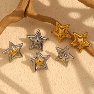 Star-shaped stainless steel earrings in gold, silver, and dual-tone finishes