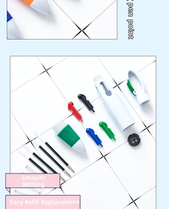Disassembled view showing modular parts and colorful ink refills of the multi-color ballpoint pen