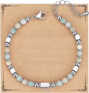 Detail of 4mm bohemian beaded bracelet with natural pink zebra stones and lobster clasp