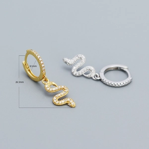 925 silver snake drop earrings in gold and silver finish with zircon crystals, 26.5mm