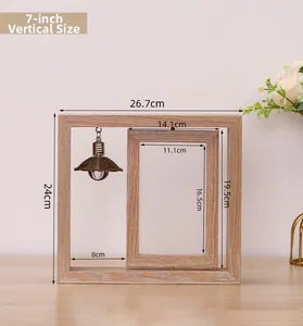Detailed dimension guide for 7-inch vertical rotating wooden photo frame with light bulb charm