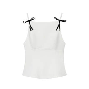Débardeur Chic Pour Femmes En Acrylique Bretelles À Nœud Noir Coupe Ajustée Ourlet Péplum Col Carré Streetwear