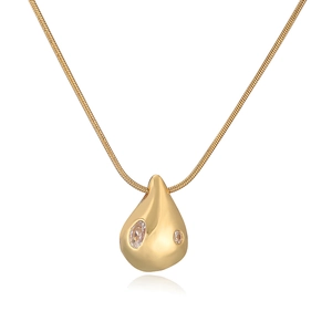 Minimalist gold-plated teardrop pendant necklace with zircon stones on a snake chain