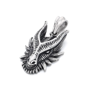 Punk style dragon head pendant in vintage silver-tone titanium steel for men