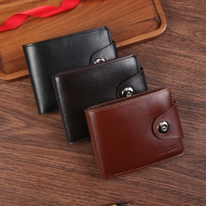 Business men leather bi-fold wallet with zipper and magnetic buckle in three colors
