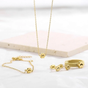 Paw Print Jewelry Necklace Bracelet Stud Earrings Mesh Band Ring Stainless Steel Hollow Out Cute Fashion For Women