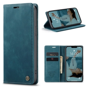 Teal flip wallet phone case showing card slots, cash pocket, and kickstand feature