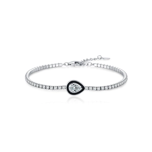 S925 sterling silver tennis bracelet featuring black enamel water drop and clear zircon