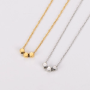 Chic minimalist square bead pendant necklace in gold and silver stainless steel finish