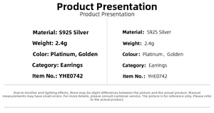 Specifiche per orecchini a U in argento S925 con finiture platino e oro