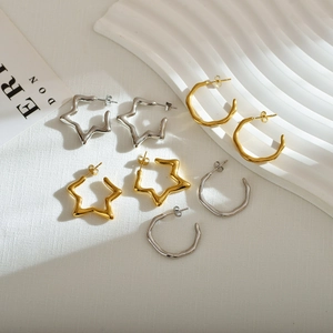 Stainless Steel Earrings Irregular Wave Lava Texture Star Circle Hoop Minimalist Punk Jewelry For Women
