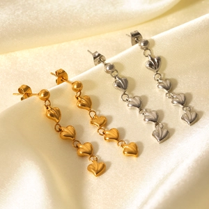 Boucles D'oreilles Longues À Pompons En Forme De Cœur Acier Inoxydable Design De Niche Minimaliste Bijoux Pour Femmes