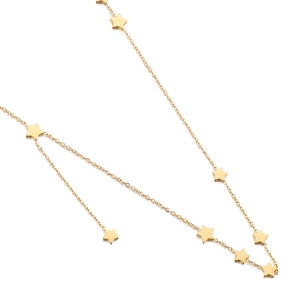 Polished gold multi-star necklace with five-pointed star charms in stainless steel