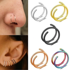 Stainless Steel Double Layer Spiral Nose Ring Simple Minimalist Body Piercing Jewelry For Women Men Tragus Hoop Earrings