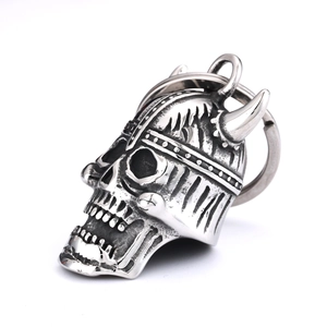 Vintage stainless steel skull helmet motorcycle bell keychain in antique silver finish
