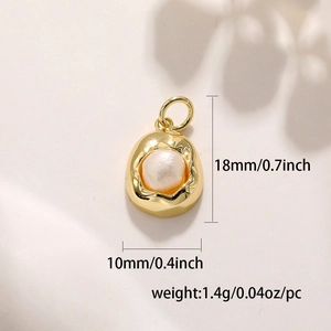 Gold plated pendant with inlaid pearl, measuring 18mm by 10mm, weighing 1.4g per piece
