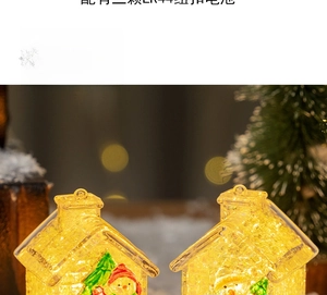 Detail of glowing Christmas house decoration with LED lights and glittery snow accents