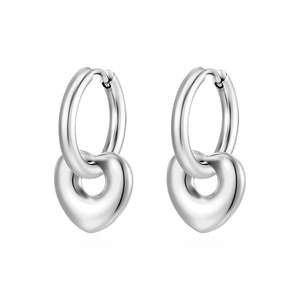 High-polished stainless steel hoop earrings with detachable heart pendants for women