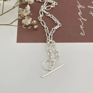 925 Sterling silver pearl chain necklace featuring a minimalist silver toggle clasp design