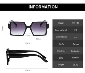 Size chart showing 143mm total width and 50mm frame height for retro square sunglasses