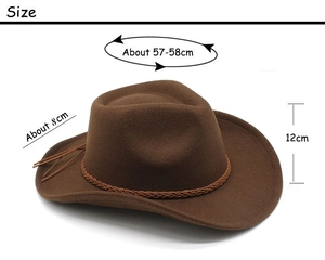 Spécifications de taille pour chapeau de cowboy en feutre de laine avec bande tissée