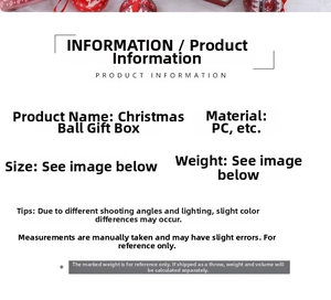 Detailed size chart and specifications for PC material Christmas ornament balls set