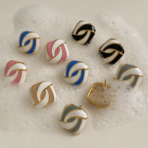 Square Stud Earrings With Stainless Steel Earring Post Enamel Swirl Pattern Macaron Color Vintage Jewelry For Women