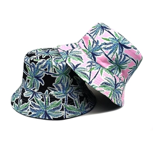 Cappello Alla Pescatora Con Stampa Palme In Poliestere Doppia Faccia Estate Spiaggia Protezione Solare Pieghevole Unisex