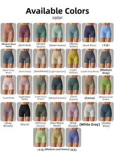 Color matrix showing 31 shades of high waisted elastic yoga shorts for women fitness