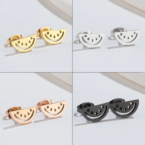 Watermelon Slice Stud Earrings Stainless Steel Hollow Out Fruit Shape Sweet Summer Jewelry For Women Simple Cute
