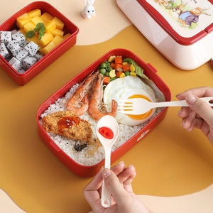 Double-layer Peter Rabbit lunch box set with compartments and matching cutlery
