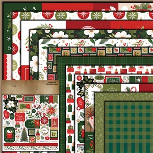Close-up of vintage Christmas junk journal paper with festive patterns and retro illustrations
