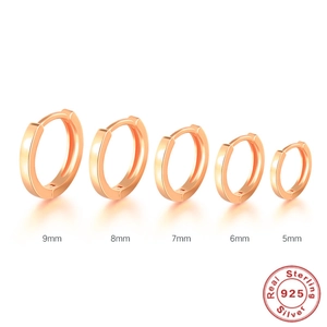 Set of 5 minimalist rose gold 925 sterling silver hoop earrings from 5mm to 9mm