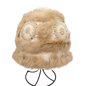 Cute thick crochet plush bucket hat with fuzzy trim and floral patterns for winter