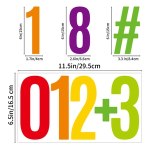 Detailed dimension guide for 6-inch waterproof colorful number and symbol vinyl stickers