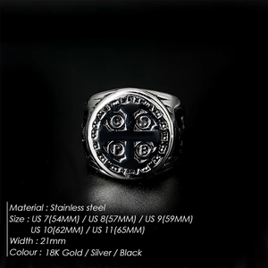 Bague croix d'exorcisme Saint-Benoît en acier inoxydable vintage pour hommes style punk