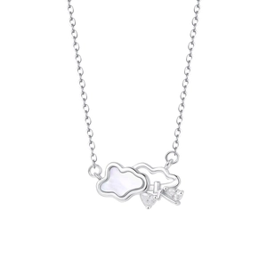 Elegant S999 sterling silver necklace with cloud pendant and white mother of pearl