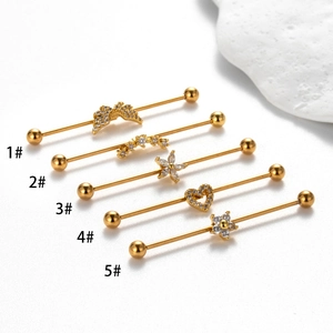 Industrial Barbell Earrings Stainless Steel Heart Wing Daisy Flower Zircon Cartilage Piercing Jewelry For Women Trendy Punk