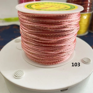 Pink and gold braided Chinese knot cord No. 6 on spool for DIY jewelry making