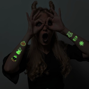 Tatouages éphémères Halloween phosphorescents motifs citrouille et toile d'araignée