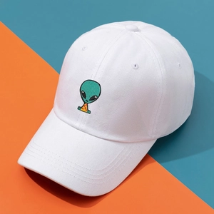 Retro Washed Cotton Baseball Cap Alien Pizza Embroidery Adjustable Sun Hat Outdoor Casual Streetwear For Men Women