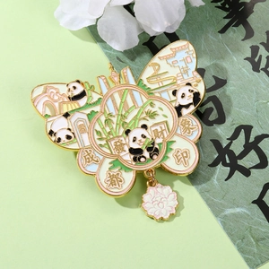 Panda butterfly metal fridge magnet with movable flower pendant and Chengdu Impression text