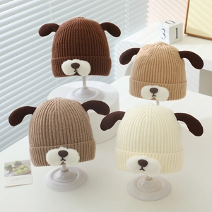Baby Knitted Hat Cute Dog Ears Pattern Warm Winter Toddler Beanie Acrylic Knit Infant Ear Protection Cap