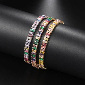 Three-color tennis bracelets with rectangular zircon stones in gold, silver and rose gold